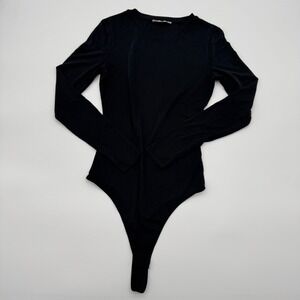 Elodie Black Ribbed Long Sleeve Bodysuit Base Layer Womens Medium